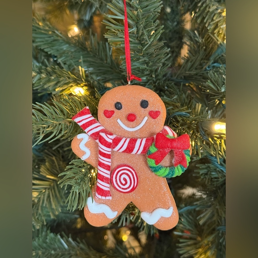 Festive Gingerbread Man Ornament with Red and Green Accents